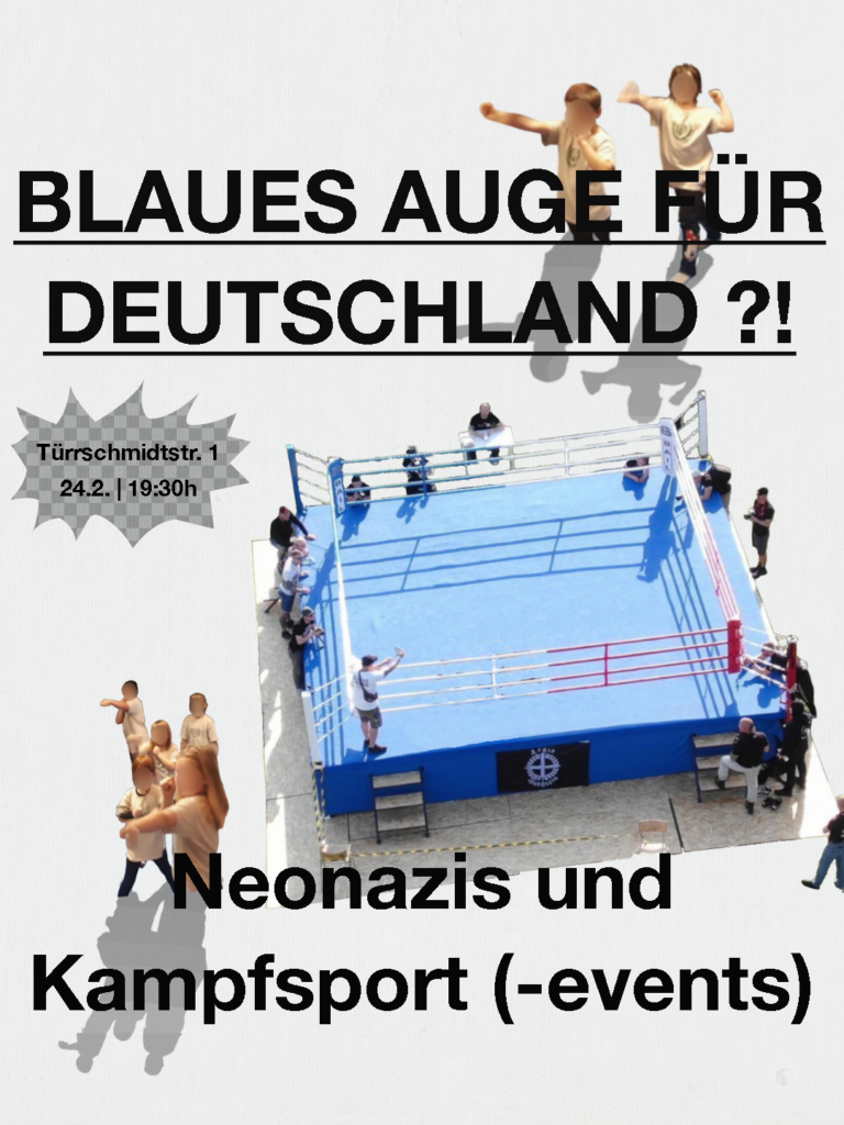 Das Share-Pic zum Vortrag. Ort, Zeit und  Titel.
Als Bild: Nazis um einen leeren Boxring.